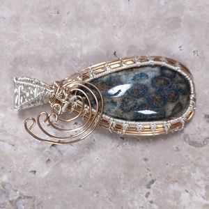 Copper/Silver Wire Wrapped Stone Pendant